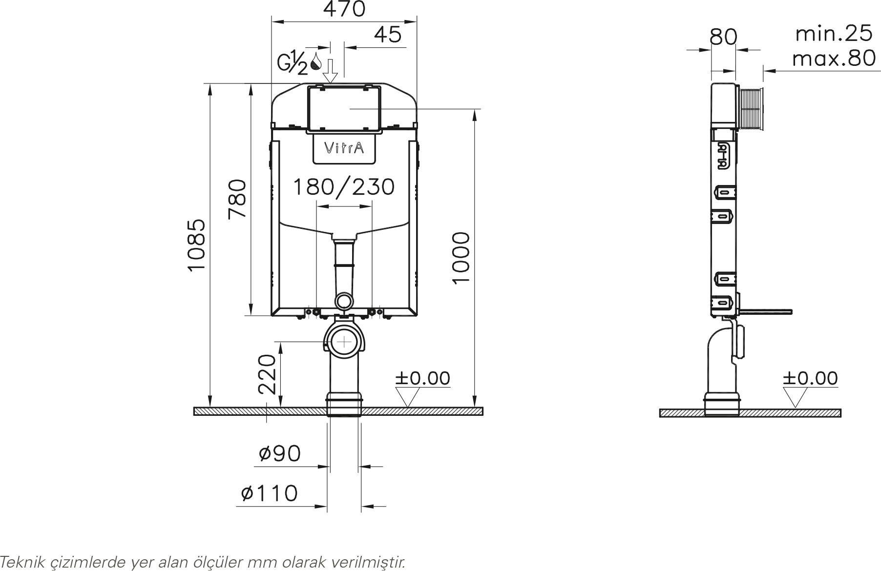 Vitra Asma Klozetler İçin Sabit Metal Ayaklı Set